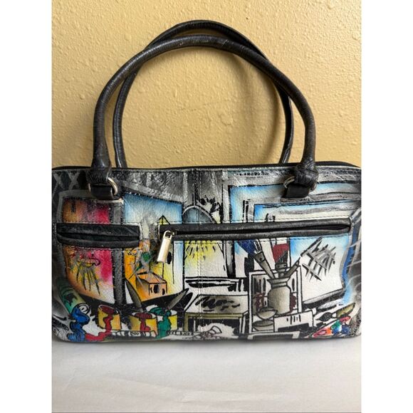 “Biacci Hand-Painted Genuine Leather Tote Bag – Artist Studio Design – - Picture 3 of 16